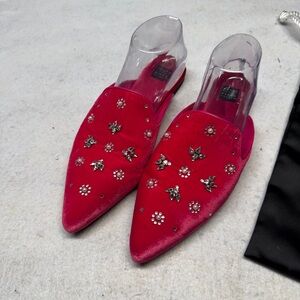NWOB WHBM White House Black Market Hot Pink Velvet Blaire Sparkle Slides Size 9